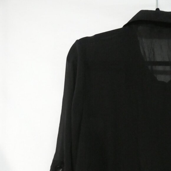 ADDITION ELLE | size 18 | Classic Sheer Black Button-Up Shirt | Roll Tab Sleeves - Picture 9 of 15